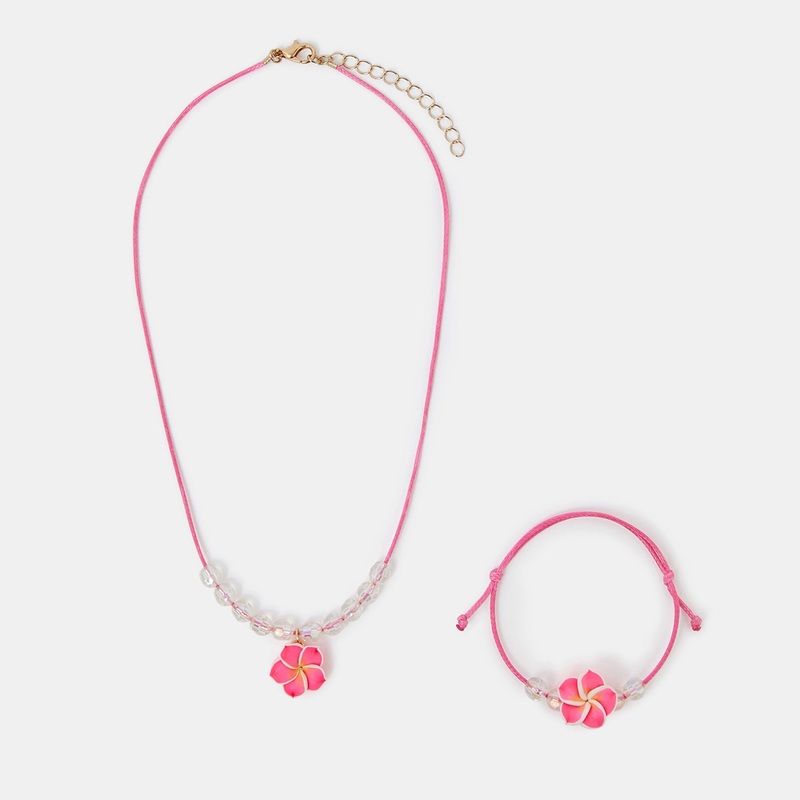 Tropical Flower Necklace And Bracelet Set