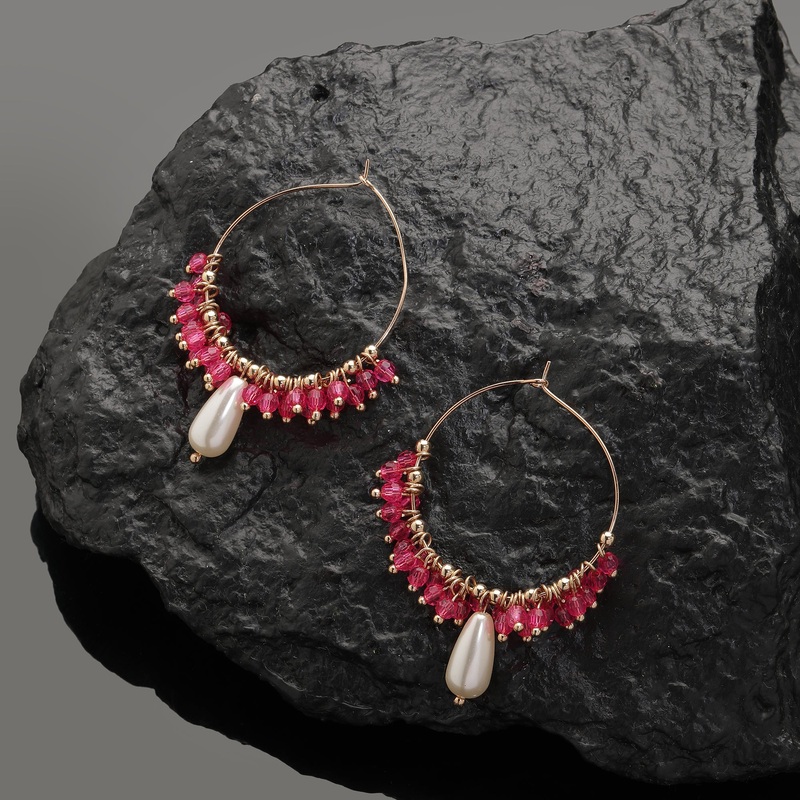 Accessorize London Pink & Pearl White Hoop Earrings