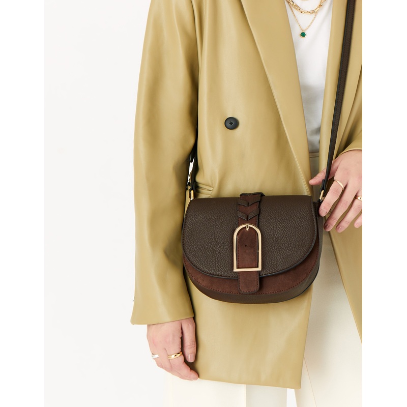 Accessorize London Shania suedette cross-body bag Brown