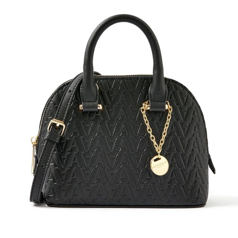 Accessorize London Women's Faux Leather black A Logo Handheld Bag