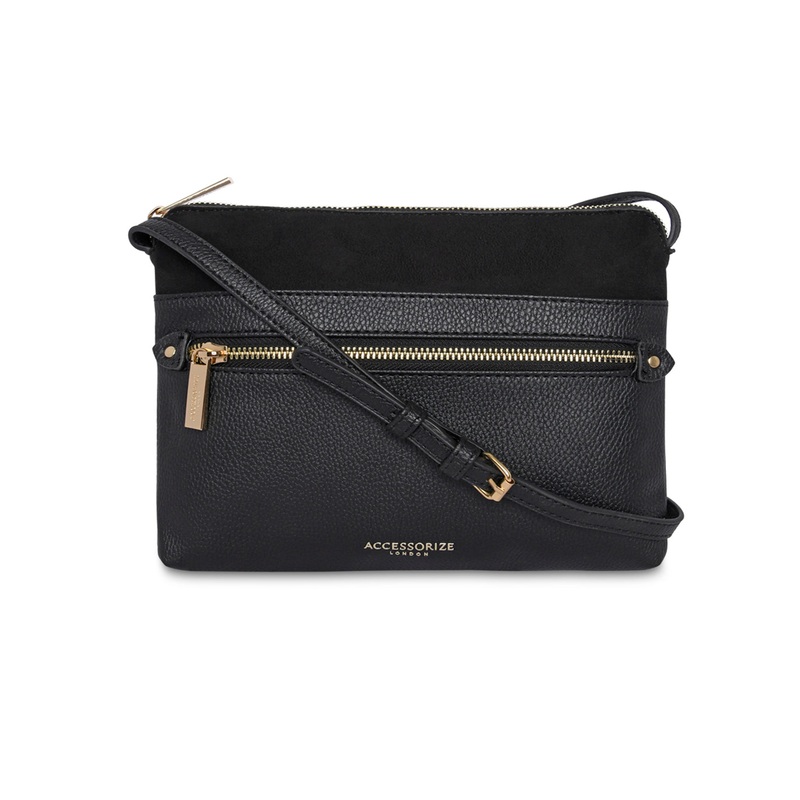 Accessorize London Women's Faux Leather Black Elly Front Pocket Sling Bag