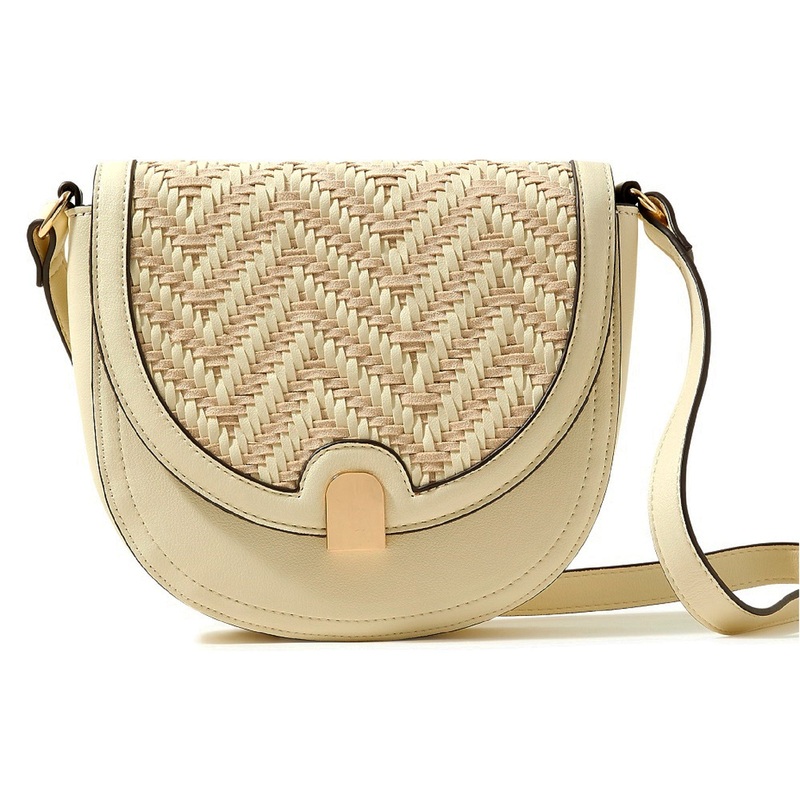 Accessorize London women's Faux Leather Cream Weave Sling bag