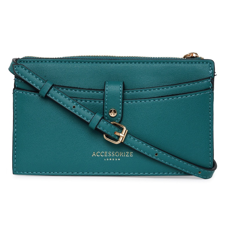 Accessorize London Women'S Faux Leather Multi Compartment Blue Pippa Phone Sling Bag