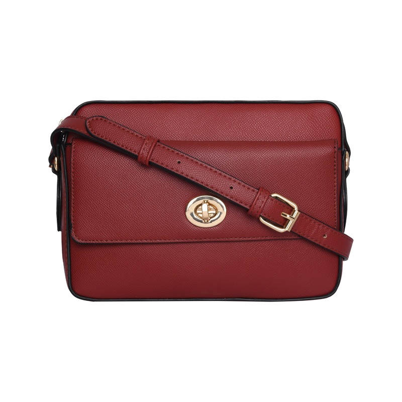 Accessorize London Women's Faux Leather Red Tyler Twistlock Sling Bag