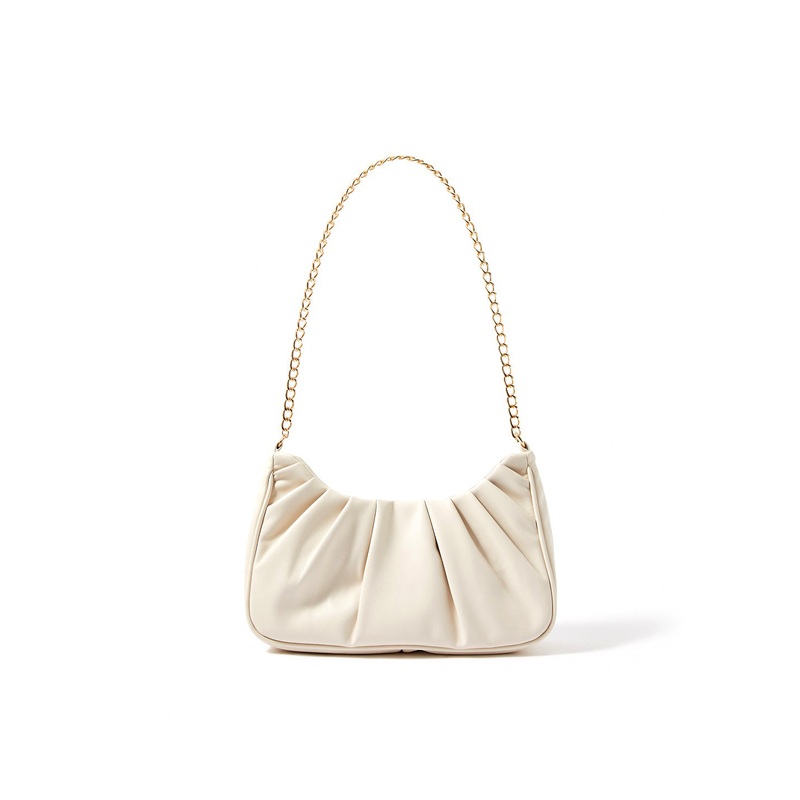 Accessorize London Women's Faux Leather White Pleated Shoulder Party Bag
