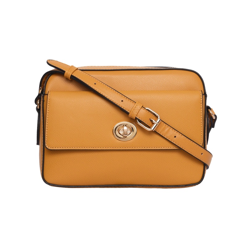 Accessorize London Women's Faux Leather Yellow Tyler Twistlock Sling Bag
