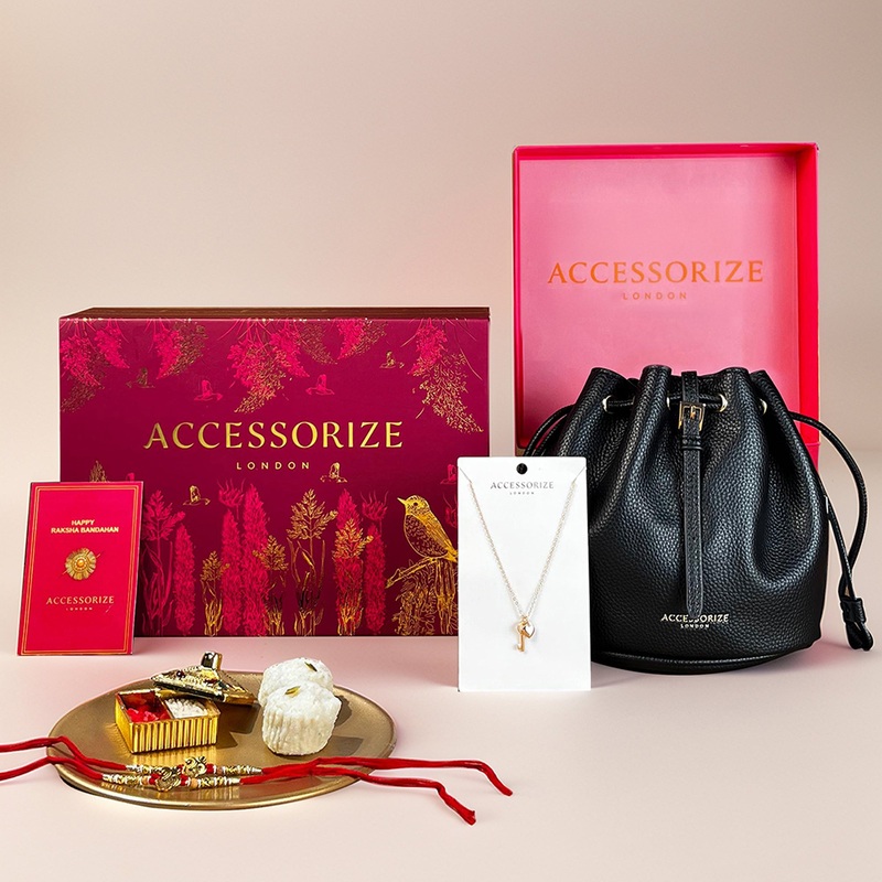 Black Mini Duffle Bag  & a gold pendant necklace combo set  (Rakhi Gift Hamper Box)