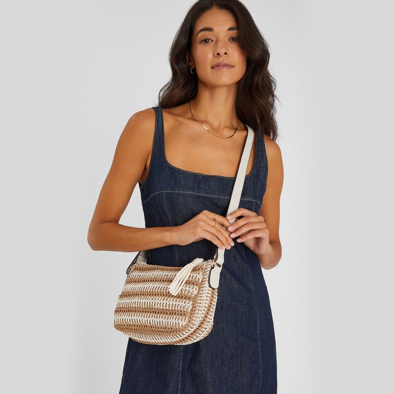 Cream Two-Tone Woven Sling Bag
