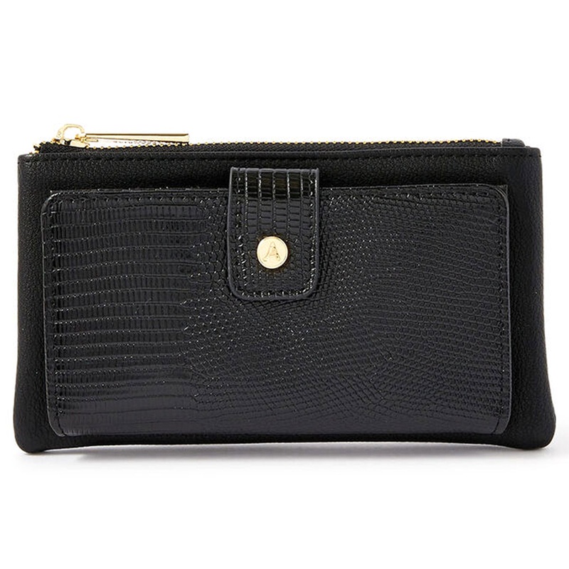 Accessorize London Women's Faux Leather Black Reptile Large Zip Wallet