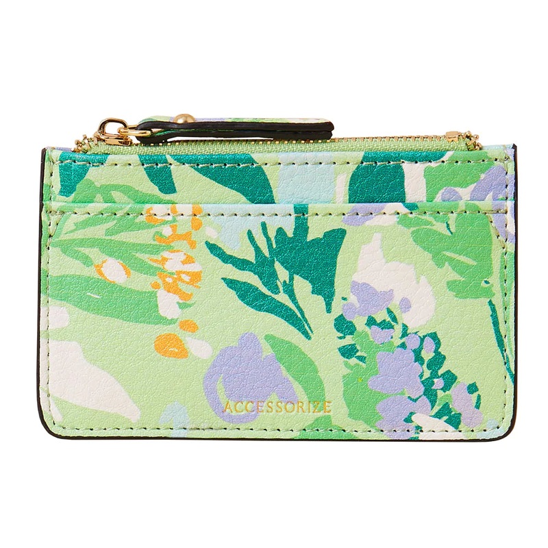 Accessorize London Women's Faux Leather Green Floral Print Card Holder