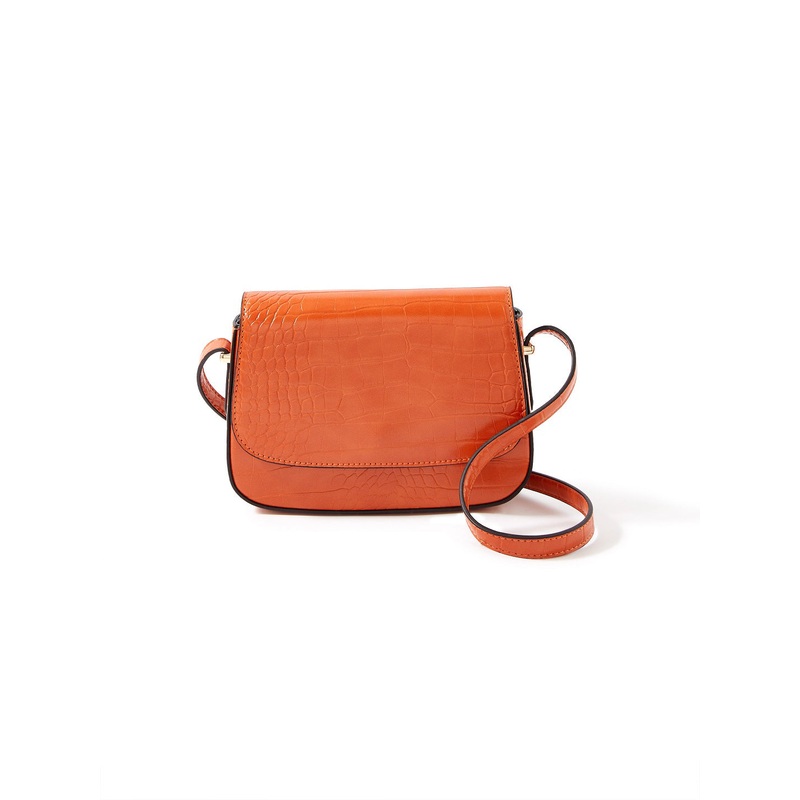 Accessorize London women's Faux Leather Orange Ruby Croc Sling bag