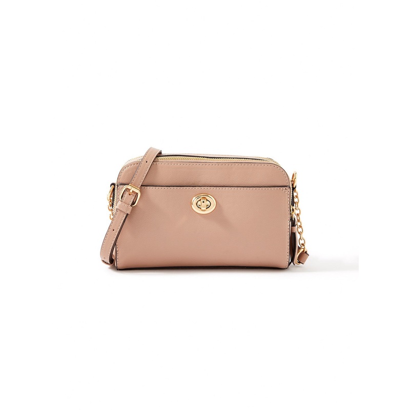 Accessorize London women's Faux Leather Pink Leona Lock Sling bag