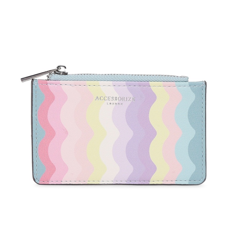 Accessorize London Women's Faux Leather Pink Rainbow Cardholder