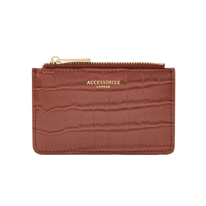 Accessorize London women's tan Croc Cardholder wallet purse
