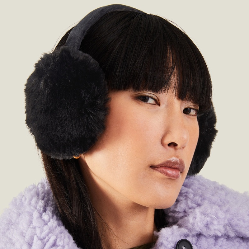 Faux Fur Earmuffs Black