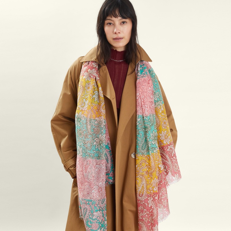 Multi Colourblock Floral Paisley Scarf