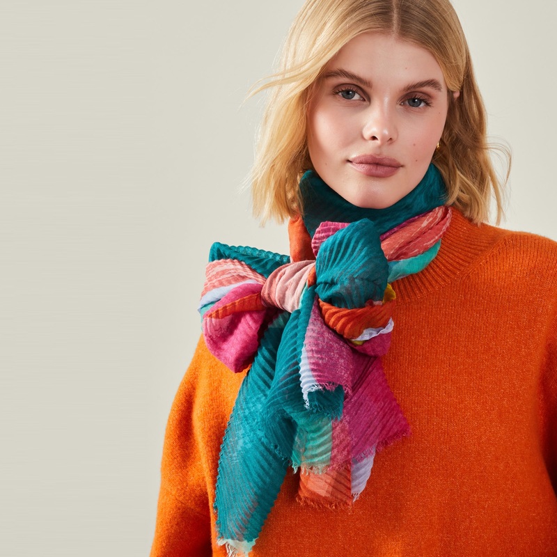 Multi Lightweight Multicolour Pleated Scarf