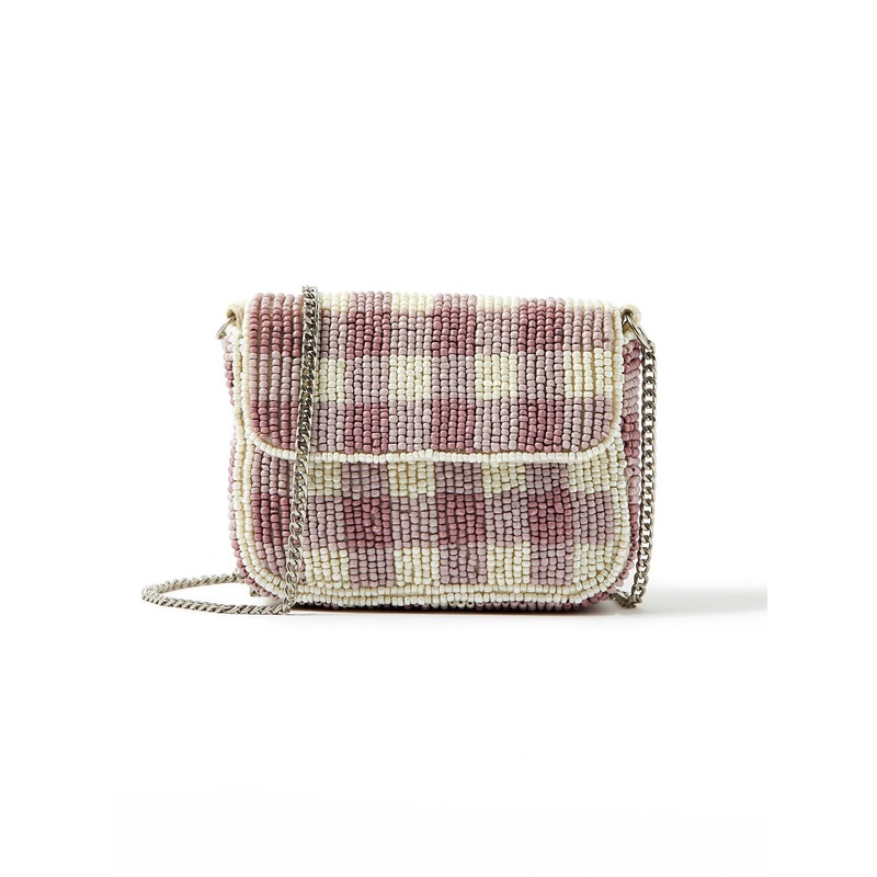 Accessorize London Women's Beaded Pink Gingham Mini Purse Bag