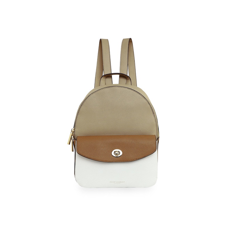 Accessorize London Women's Faux Leather beige Ricki small backpack