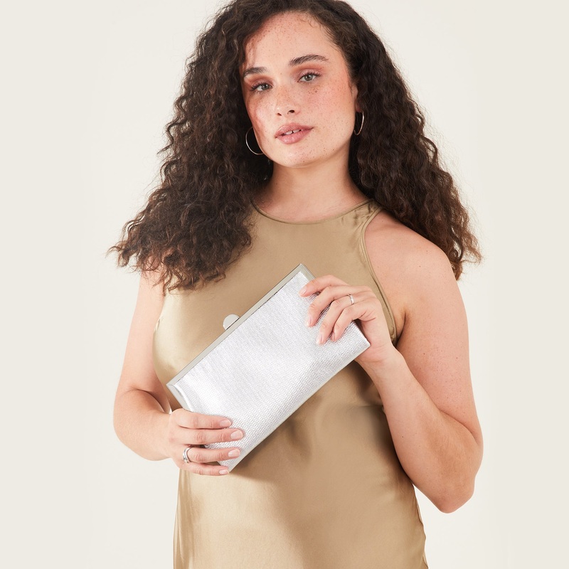 Accessorize London Women's Faux Leather Metallic Frame Clutch Party Bag