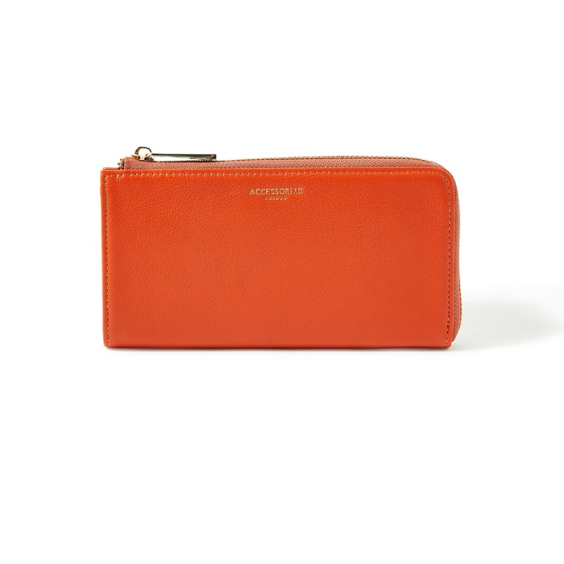 Accessorize London Women's Faux Leather Orange Large Zip Around Wallet