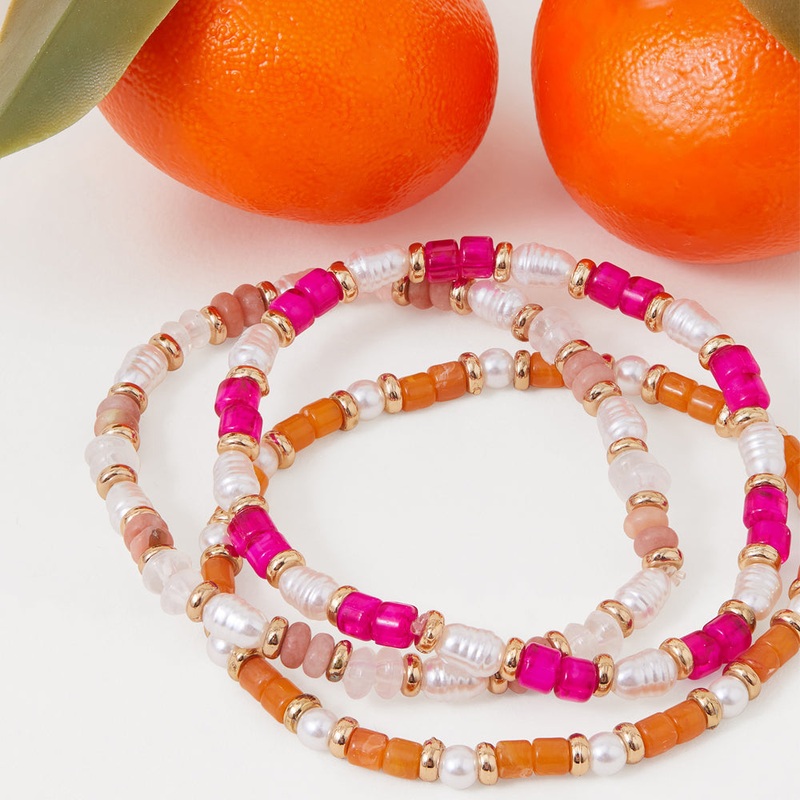 Accessorize London Women's Multi 3 Pearl And Stone Stretch Bracelet Pack