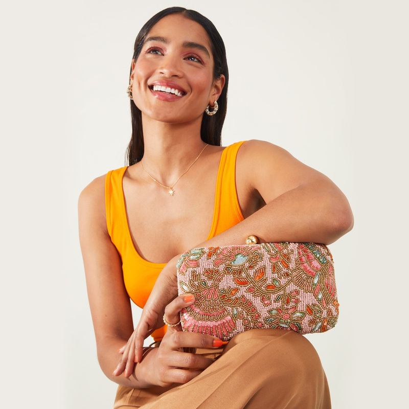 Accessorize London Women's Multi Beaded Floral Hardcase Clutch