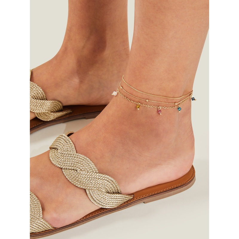 Accessorize London Women's Multi Gem Anklet Set Of 3