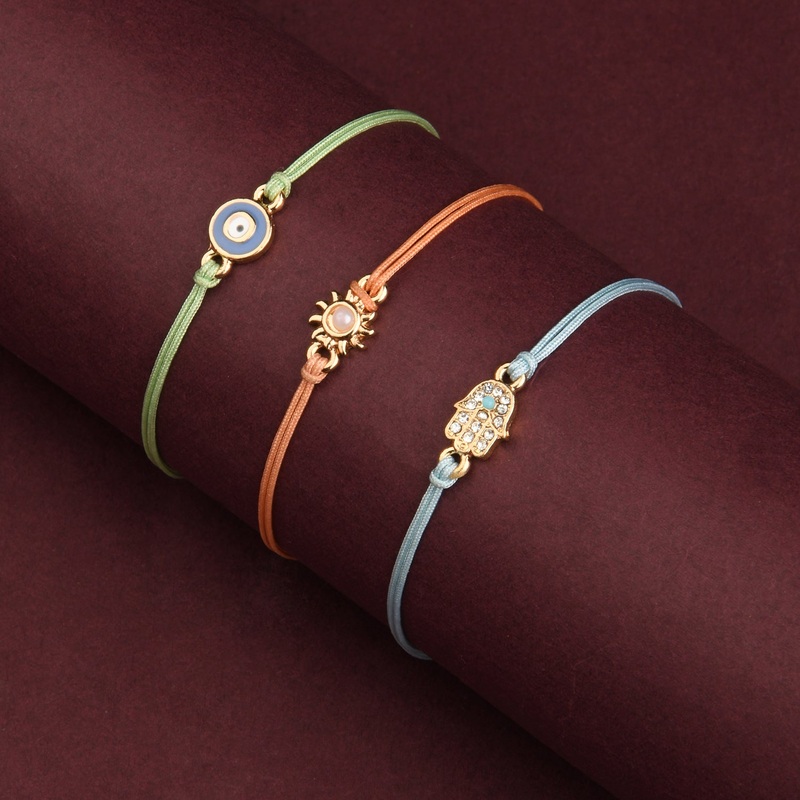 Accessorize London Women'S Set Of 3 Multi Color Hamsa Hand Threaded Anklet Pack