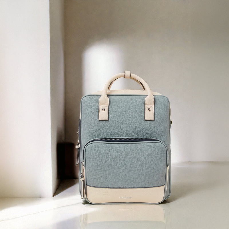 Blue Two-Tone Top Handle Faux Leather Backpack