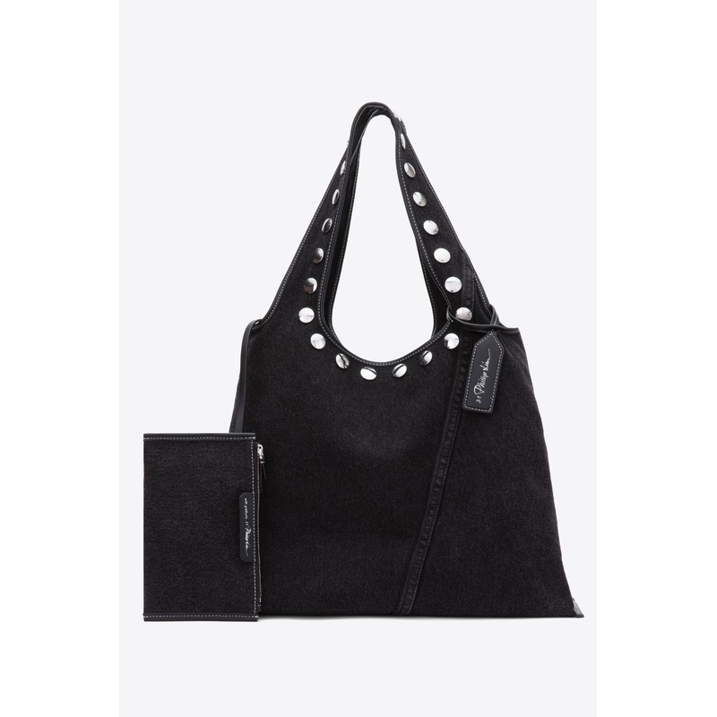 Denim Market Tote with Studs