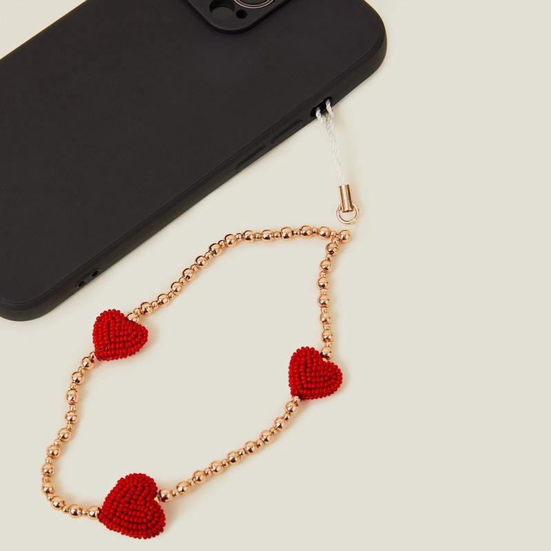 Gold Beaded Heart Phone Charm