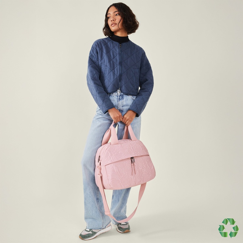 Pink Recycled Polyester Floral Quilted Travel Bag