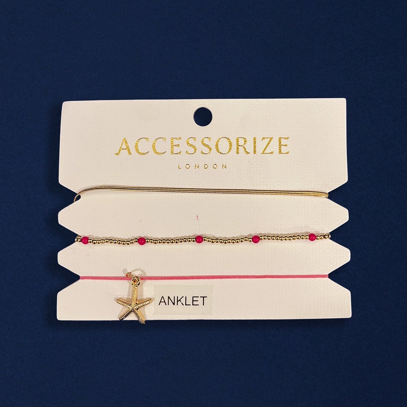 Pink Starfish Beaded Anklets Pack Of 3