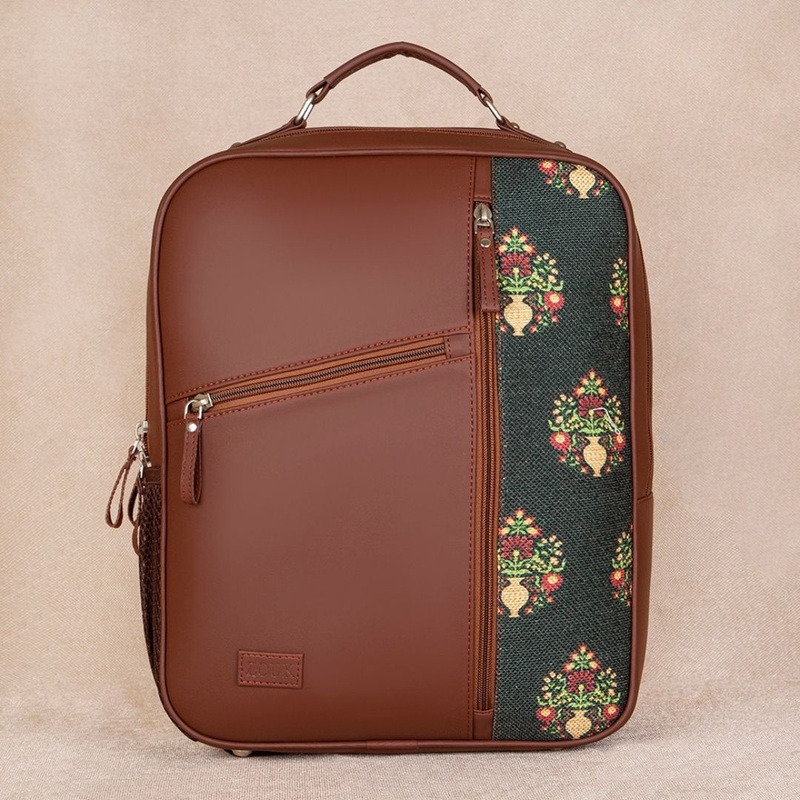 Royal Green Mogra Print Laptop Backpack
