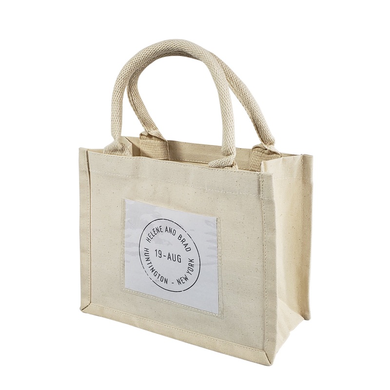 12 ct Natural Canvas Wedding Favor Tote Bags with Front Pocket - By Bundle