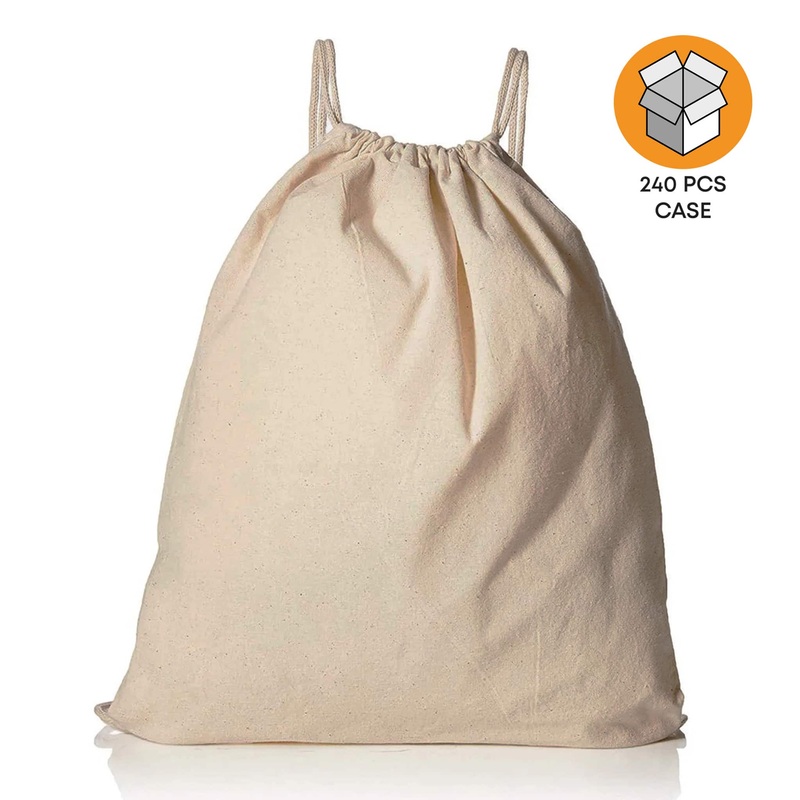 240 ct Organic Cotton Canvas Drawstring Bags / Backpacks - By Case