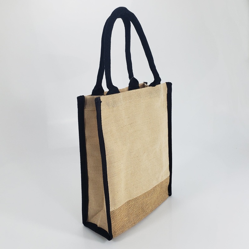 6 ct Small Jute Blend Tote Bags with Full Gusset and Burlap Accents - Pack of 6
