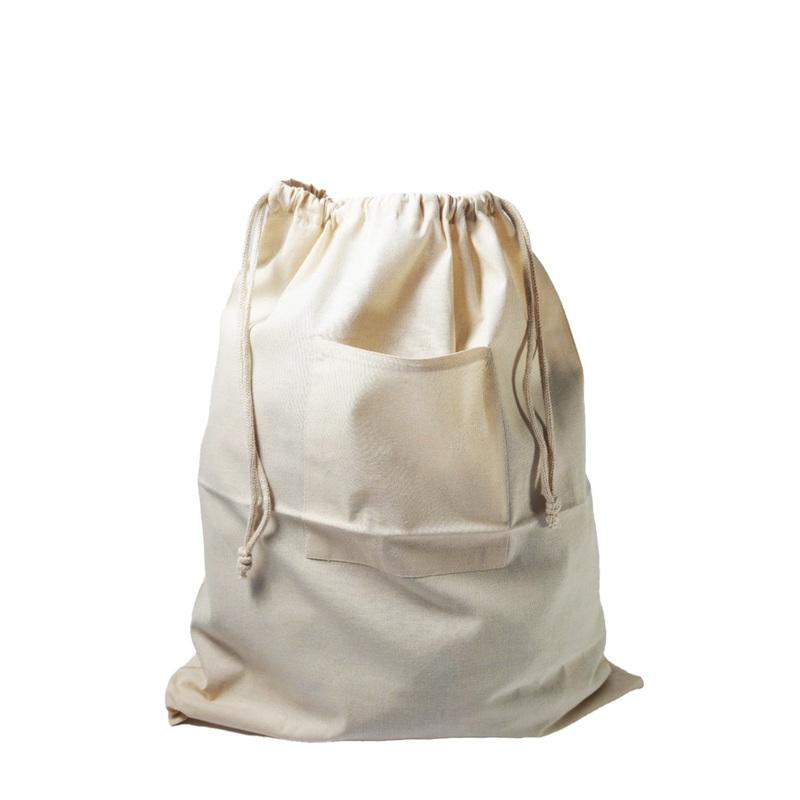 96 ct Drawstring Cotton Laundry Bag W/ Front Pocket - By Case