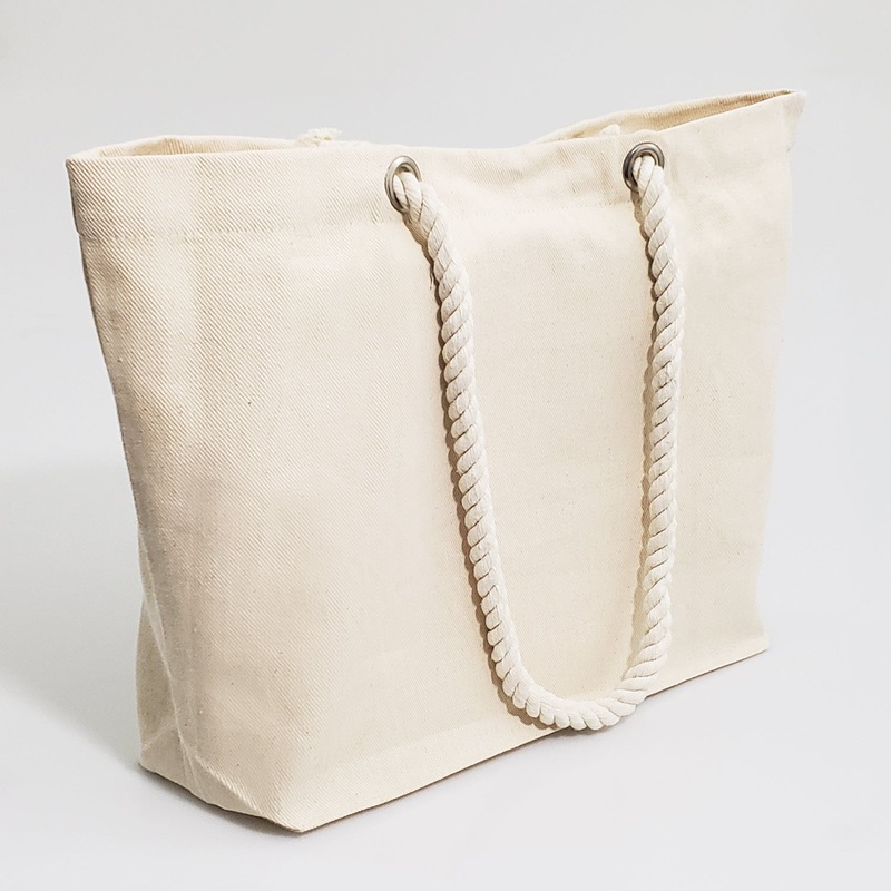 Closeout Large Canvas Beach Tote Bag with Fancy Rope Handles- RP260