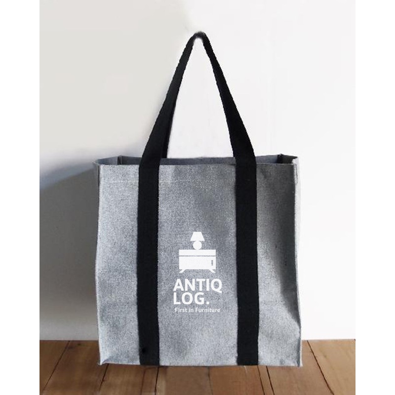Custom Two-Tone Large Recycled Canvas Tote Bag W/Laminated Interior - Recycled Tote Bags With Your Logo - RC890