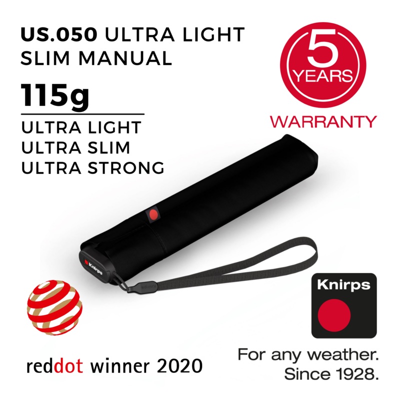 Knirps US.050 Ultra Light Slim Manual Umbrella - Black