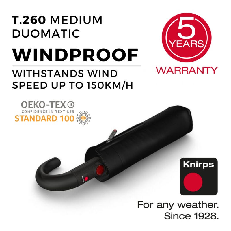 Knirps T.260 Medium Duomatic With Crock Handle Umbrella - Black