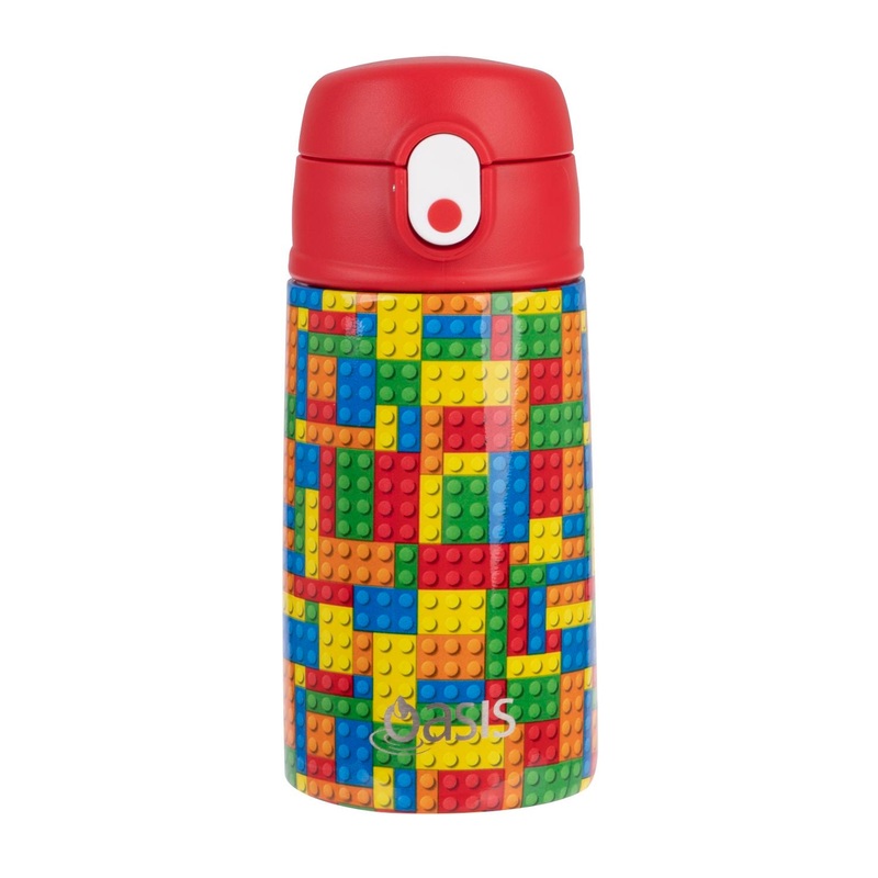 Oasis Kids' Drink Bottle with Sipper Silicone Straw 400ML - Bricks