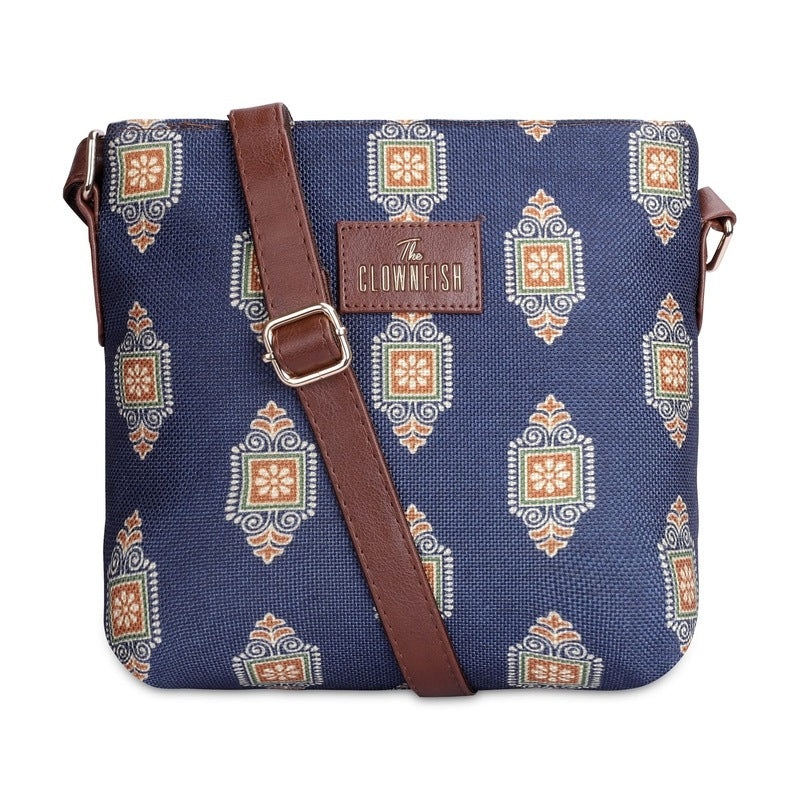 THE CLOWNFISH Aahna Printed Handicraft Fabric Crossbody Sling bag for Women Casual Party Bag Purse with Adjustable Shoulder Strap for Ladies College Girls (Multicolour-Rainbow Design)