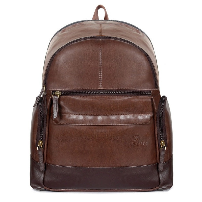 THE CLOWNFISH Caroline Faux Leather 18 Litres Unisex Travel Laptop Backpack for 14 inch Laptops (Caramel Brown)
