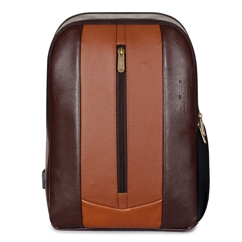 THE CLOWNFISH Hitch Hiker 27L Faux Leather Laptop Backpack | Multiple Pockets | 14-inch | Chocolate