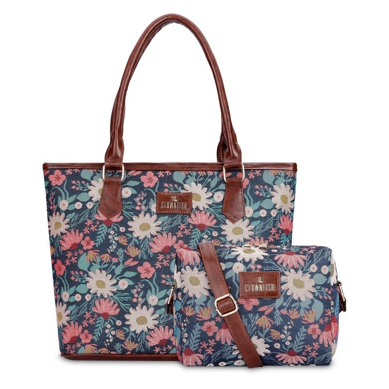 Combo: Adelina Sling & Justina Handbag for Women | Adjustable Strap | 3 Compartments | Purple-Floral