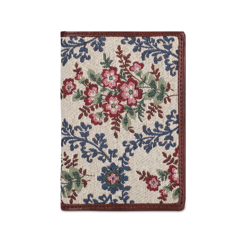 Passport Wallet - Tapestry & Faux Leather, Unisex | Compact, Spacious | Pink-Floral