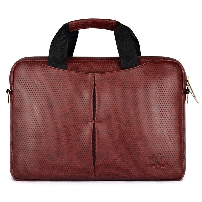 Slim Vegan Leather Laptop Messenger Bag | 14 Inch | Brown Black